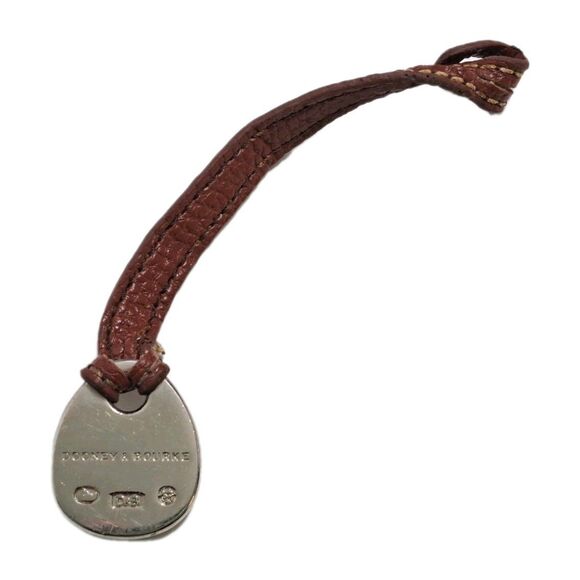 Dooney & Bourke Silver Chrome Green Brown Leather Duck Logo Fob Charm Bag Tag - Picture 2 of 3